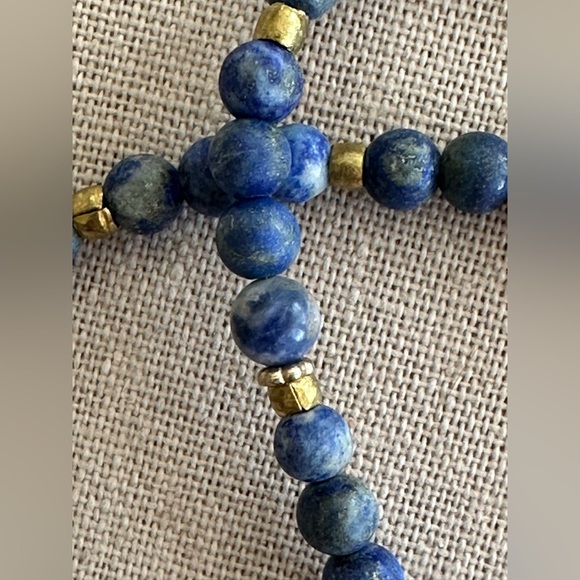 26 inch Lapis Lazuli Gemstone and brass bead necklace NWOT - Picture 4 of 12